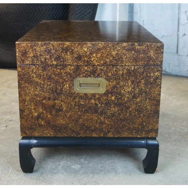 Black Chinese Mottled Gold & Black Chinoiserie Chest or Trunk on Stand Box Side Table For Sale - Image 8 of 13