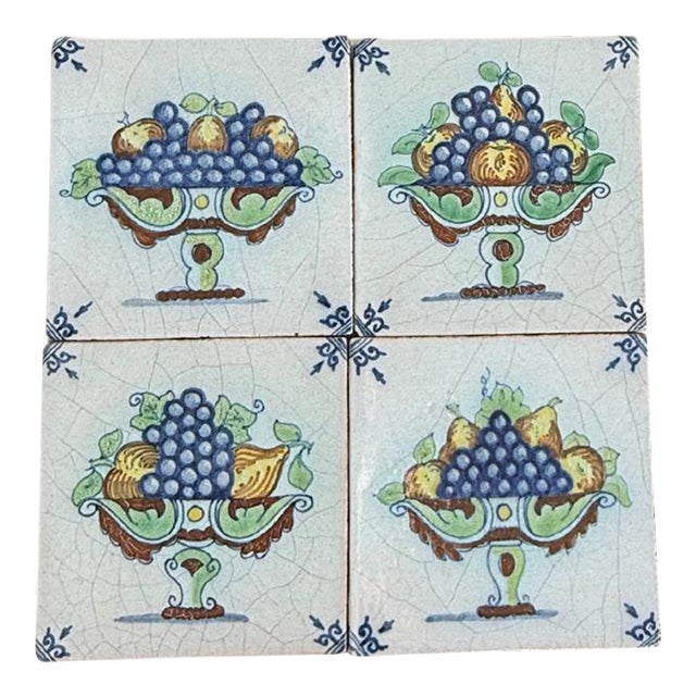19th Century Delft Hand-Painted Wall Tiles, Set of Four (4) For Sale