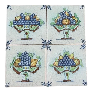 19th Century, Delft Hand-Painted Wall Tiles, Set of Four