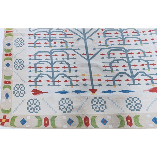 Tribal "Boscage" Contemporary Dhurrie White Cotton Carpet by Doris Leslie Blau For Sale - Image 3 of 9