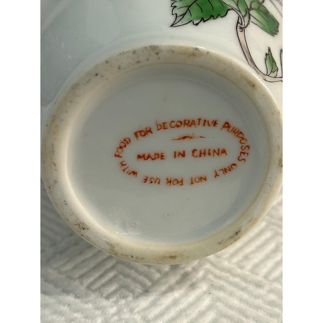 Vintage Chinoiserie 10” Porcelain Vase With Birds and Cherry Blossoms For Sale In New Orleans - Image 6 of 7