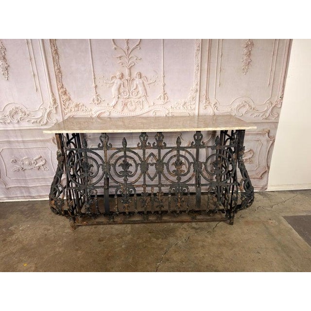 19th Century Antique French Console Table, Wrought Iron & Marble, Circa 1880 For Sale - Image 5 of 18