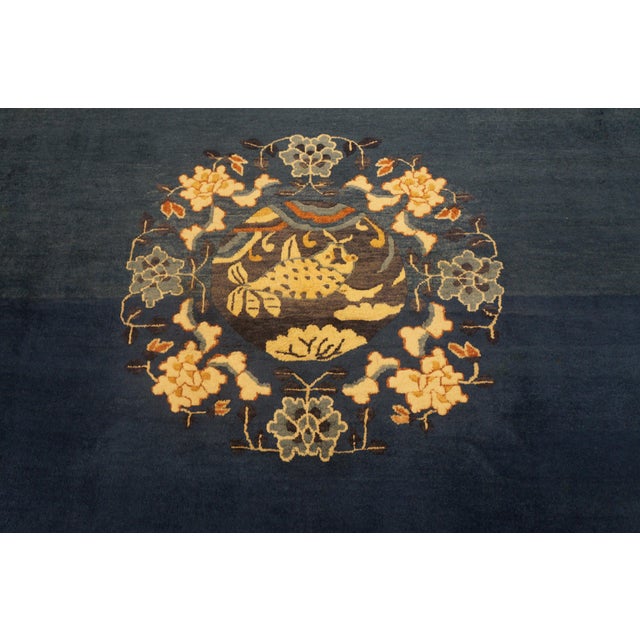 A Royal Blue Background Color With Lovely Floral Border Antique Chinese Peking Rug For Sale - Image 4 of 9