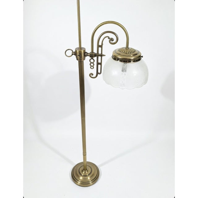 Vintage Art Deco Brass Floor Lamp With Etched Frosted Glass Shade For Sale - Image 4 of 6