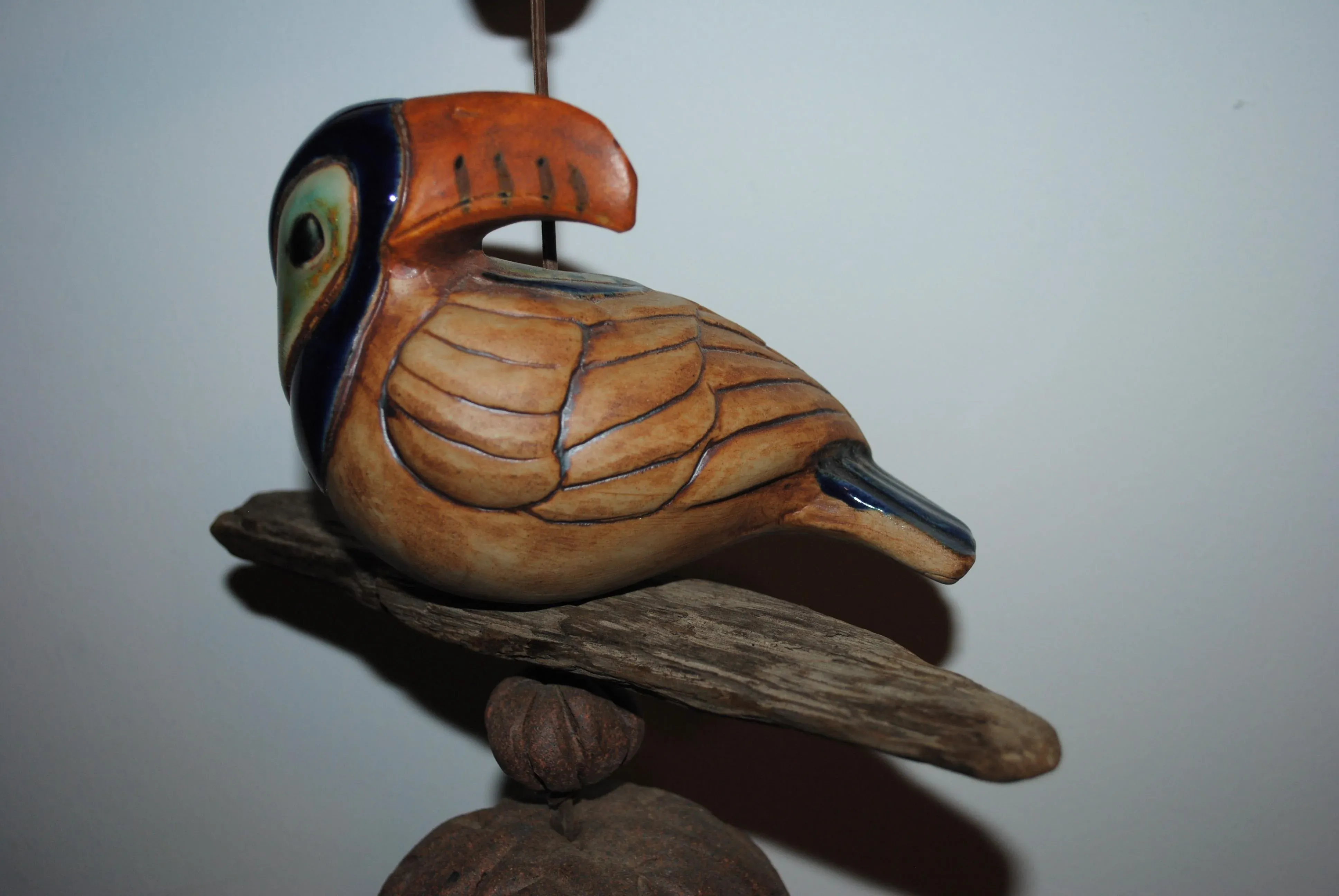 Vintage 1985 Hazel Olsen Pottery Ceramic Toucans Wind Chime | Chairish