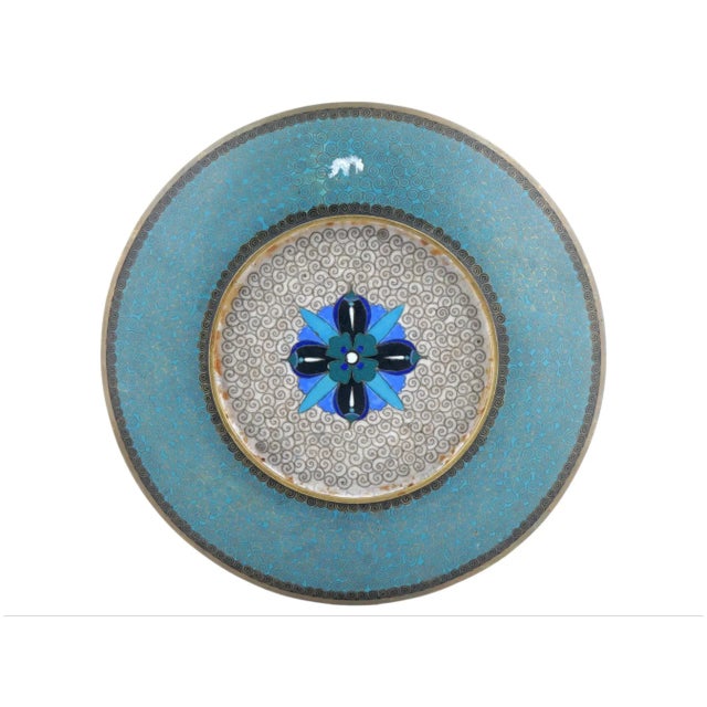 Antique Meiji Japanese Cloisonne White Enamel Butterfly Plate Charger Attributed to Goto For Sale - Image 4 of 5