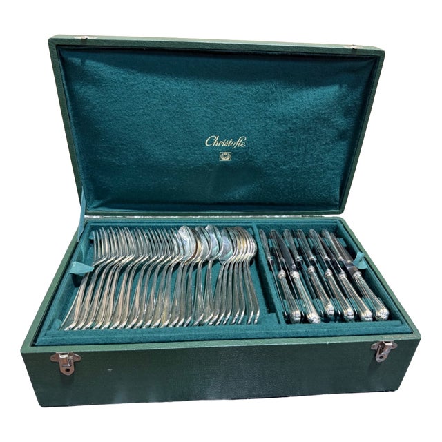 Silver-Plated Metal Cutlery Service with Spatours Pattern from Christofle, 1950s, Set of 73 For Sale