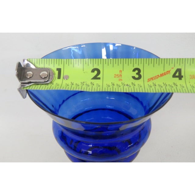 Glass Cobalt Blue Ribbed Glass Goblet Vase Vessel With Flared Rim Art Deco Style 4878b For Sale - Image 7 of 8