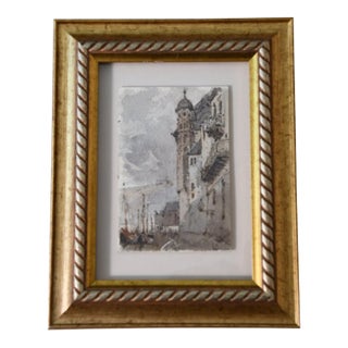 Vintage Mediterranean Harbor Watercolor, Framed For Sale