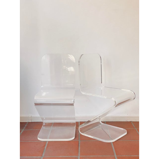 Contemporary Acrylic Glass Zig Zag Chairs, Set of 2 For Sale - Image 3 of 18