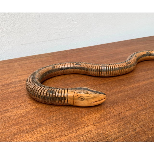 Vintage Flexible Wooden Snake Sculpture For Sale - Image 16 of 18