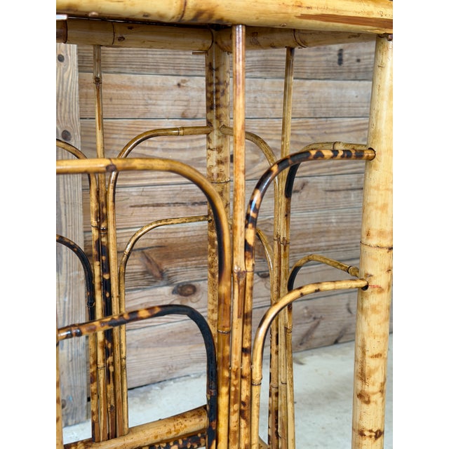 English Vintage Brighton Pavilion Style Scorched Bamboo Plant Stand or Side Table For Sale - Image 3 of 11