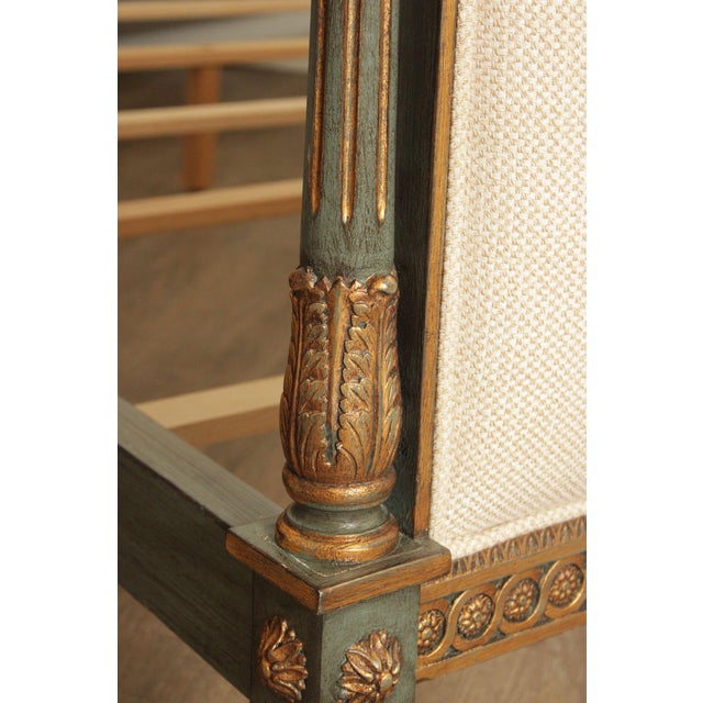 French Market Collection Louis XVI Style Upholstered Queen Bed Frame with Painted Finish For Sale - Image 9 of 18
