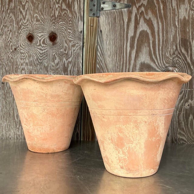 Rustic Vintage Boho Terra Cotta Over Fiberglass Planters - a Pair For Sale - Image 3 of 5