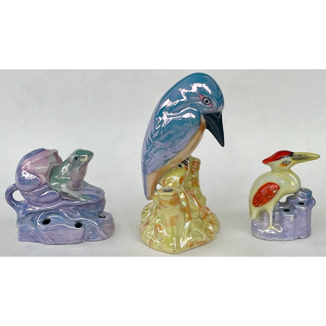 Mid-Century Modern Porcelain Flower Frogs With Tropical Birds, Set of 3 For Sale - Image 3 of 10