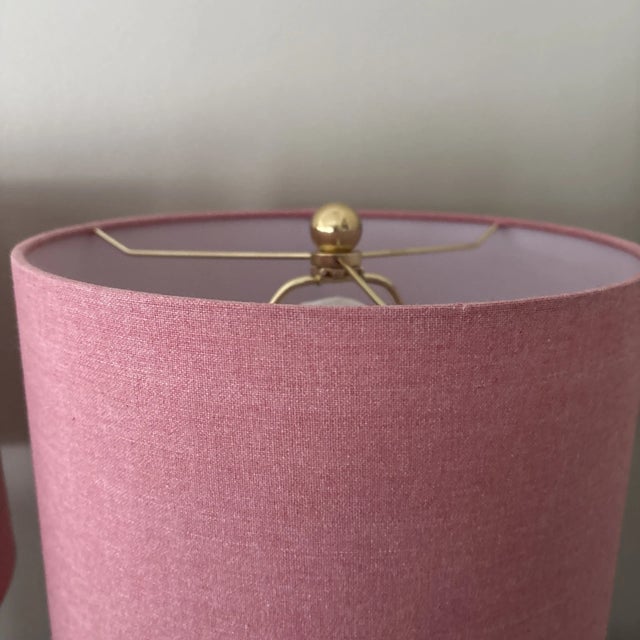 Kate Spade 1990s Kate Spade Pink Striped Ceramic Cylinder Lamps - Set of 2 For Sale - Image 4 of 7