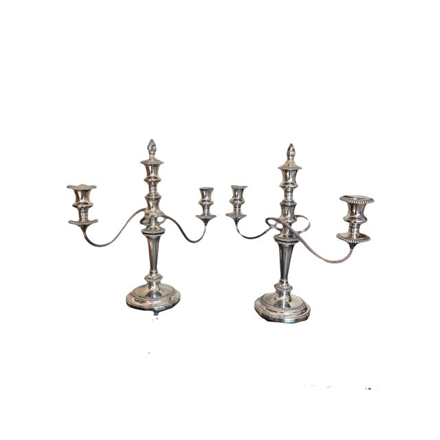 Traditional Barker-Ellis Silver Co. Made in England Silverplate Pair 3-Arm Candelabras For Sale - Image 3 of 12