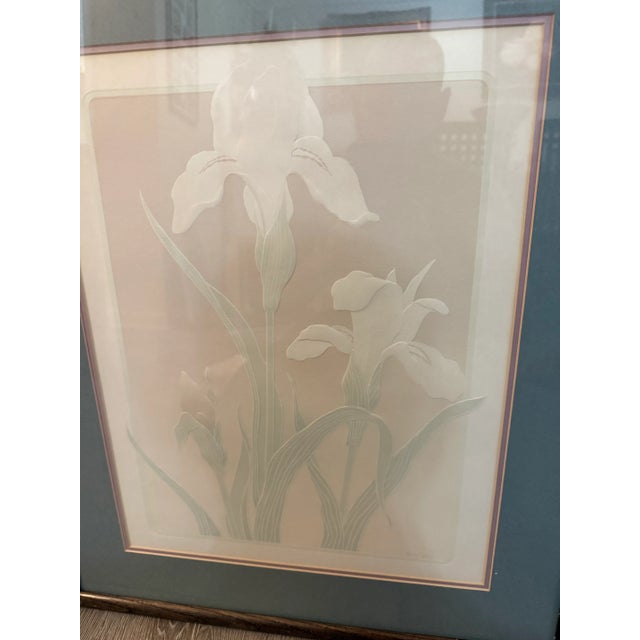 White Denise Harris Signed 1987 Hand Embellished Serigraph 25x21 Art Lily Flower For Sale - Image 8 of 8