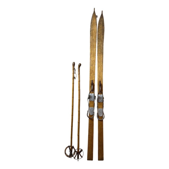 Vintage Skis and Poles, 1920, Set of 2 For Sale