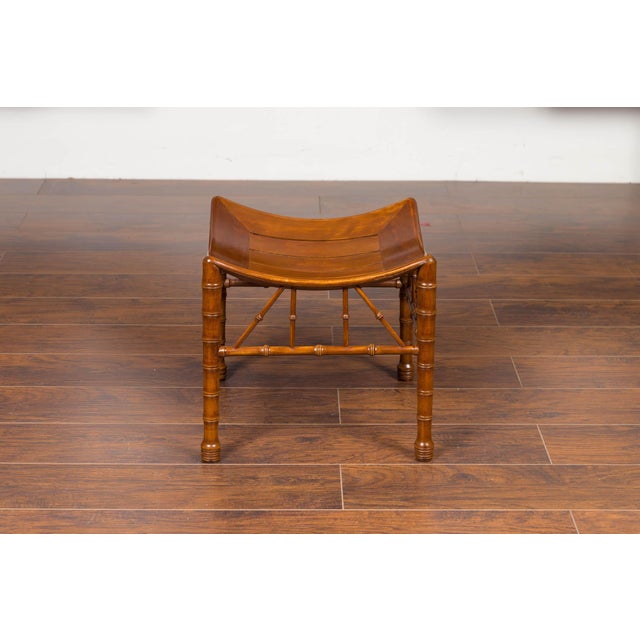 English English 1920s Walnut Egyptian Revival Thebes Stool with Faux Bamboo Legs For Sale - Image 3 of 11