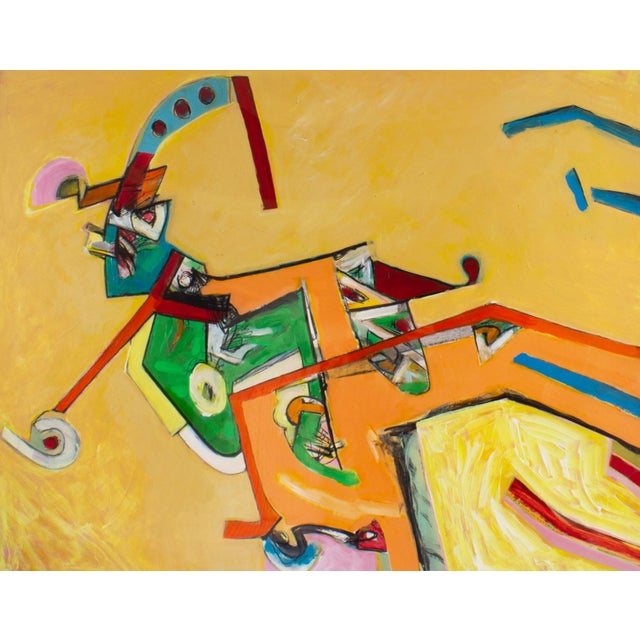 An abstract mixed media painting by the American artist James L. Bruch (1942-2023). Predominately yellow and orange, this...