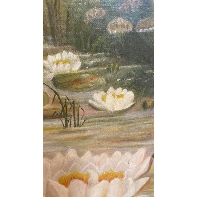 1980s Vintage Framed Impressionist Water Lilies Oil Painting For Sale - Image 9 of 12