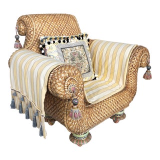 Victoria & Richard MacKenzie-Childs Ltd. Club Chair in Rattan /Ceramic Accents For Sale