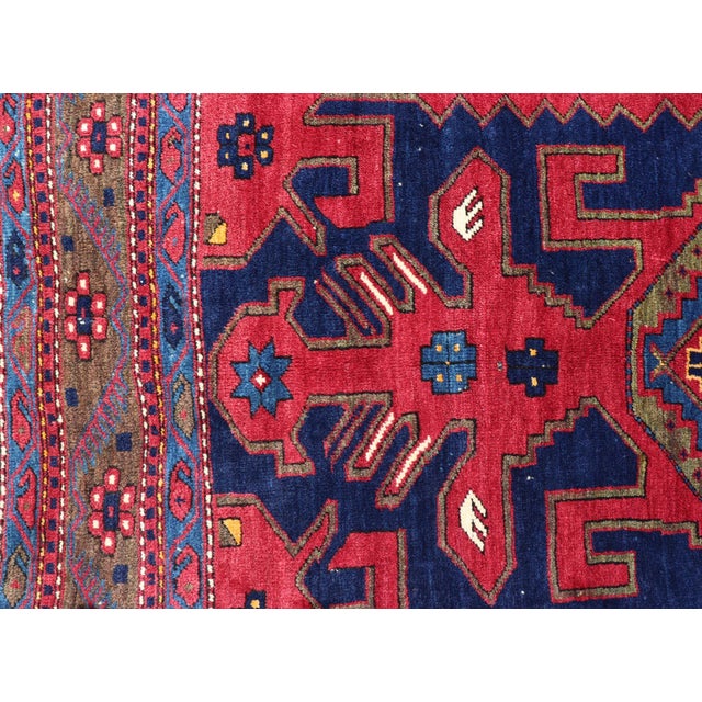 Antique Caucasian Kazak Rug With Bold Geometric Tribal Medallion Design For Sale - Image 9 of 16