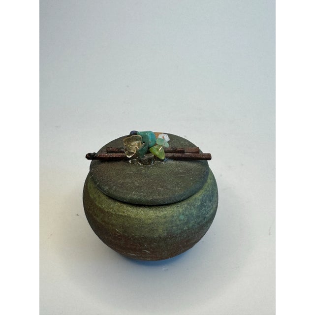 Modern Asian Small Raku & Polished Stones Lidded Jar For Sale - Image 10 of 10