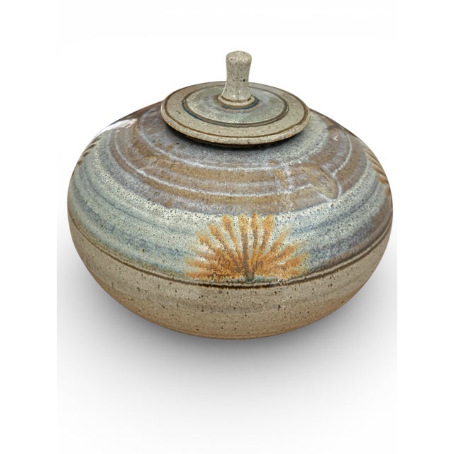 Large Vintage Studio Pottery Covered Jar – Wheel-Thrown Stoneware Lidded Vessel With Brushwork, Signed (1970s–80s) For Sale - Image 4 of 12