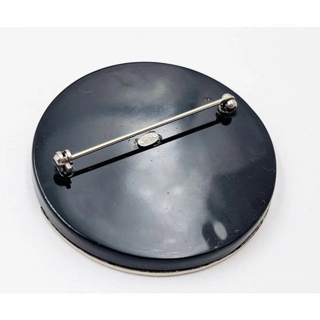 Contemporary Chanel Silver Black CC Half Half Round Brooch For Sale - Image 3 of 3