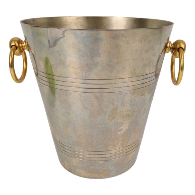 Art Deco Classic French Silver-Plated Wine Cooler with Gold-Plated Handles, 1950s For Sale