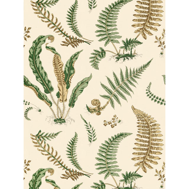 The House of Scalamandré Elsie De Wolfe Wallcovering, Greens on Off-white For Sale