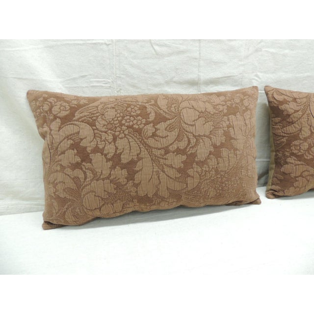 Boho Chic Brown Tone-On-Tone Damask Pattern Decorative Lumbar Pillows - Set of 2 For Sale - Image 3 of 7