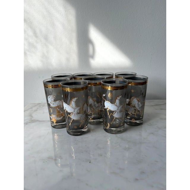 Glass 1950s Mid-Century Modern Culver Glass Ming Horse Highball Glasses- Set of 9 For Sale - Image 7 of 10