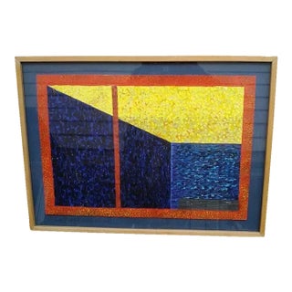 Colorful Vintage Geometric Abstract Collage Painting by Mary Seyfarth, Signed, 15” X 21” For Sale