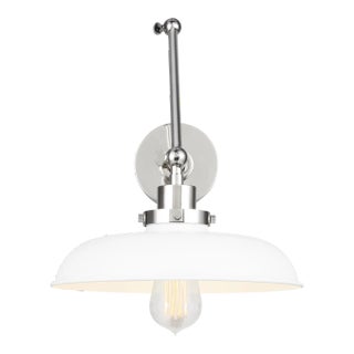 Chapman & Myers by Visual Comfort Studio Wellfleet Double Arm Wide Task Sconce, Matte White & Polished Nickel For Sale