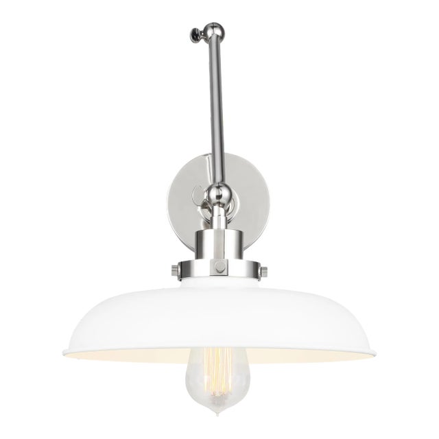 Chapman & Myers by Visual Comfort Studio Wellfleet Double Arm Wide Task Sconce, Matte White & Polished Nickel For Sale