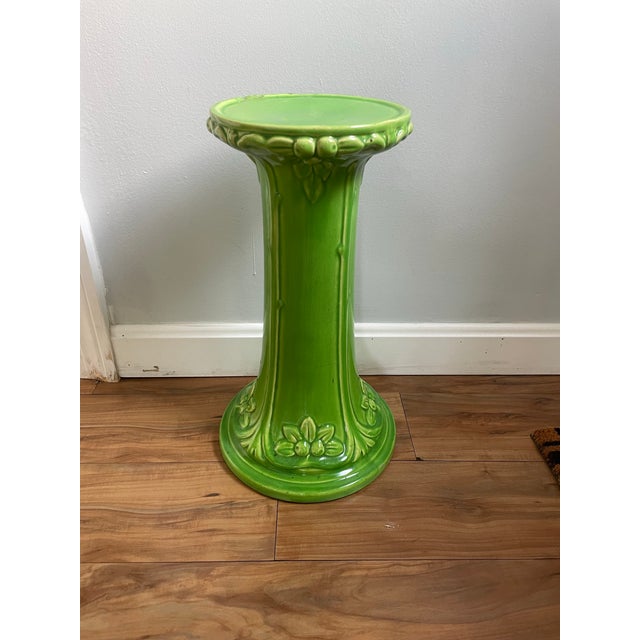 Ceramic Majolica Green Plant Stand For Sale - Image 7 of 10