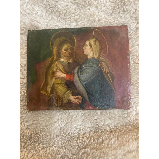 Late 18th Century Late 18th Century Antique Retablo Old Master Oil Painting on Metal "Vision of the Virgin" For Sale - Image 5 of 10