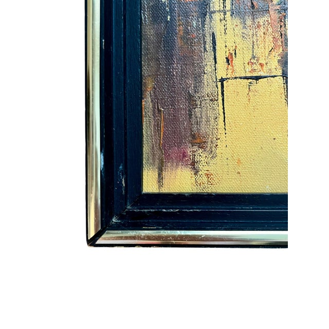 Vintage Mid Century Modern Abstract Cityscape Oil on Canvas For Sale - Image 4 of 15