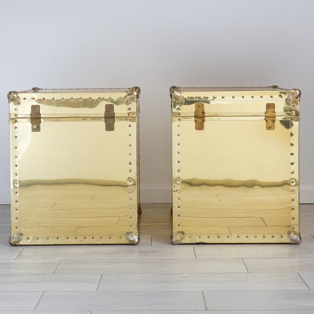 Wood Vintage Pair of Brass Storage Trunk Side Tables For Sale - Image 7 of 13