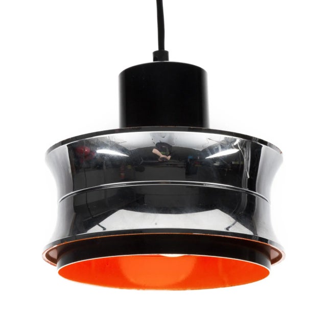 1970s Scandinavian Orange Pendant Lamp in Chrome For Sale - Image 5 of 5