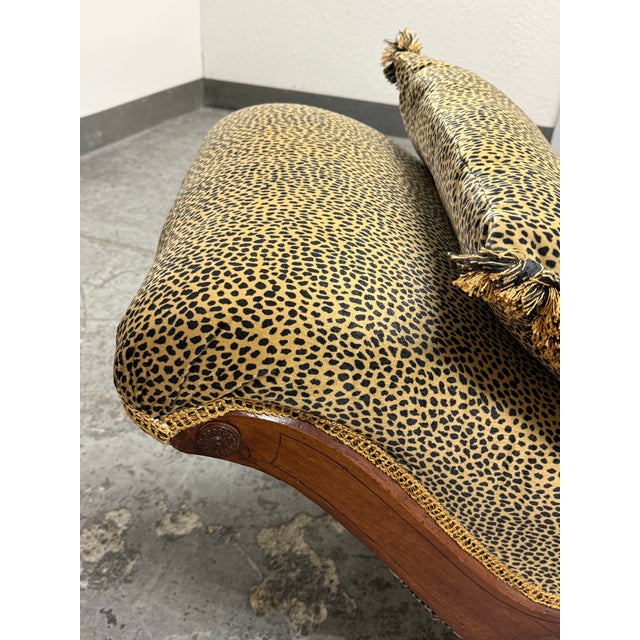 Brown Victorian Leopard Print Chaise Lounge For Sale - Image 8 of 12
