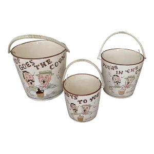 Set of 3 Vintage Ceramic Snack Buckets