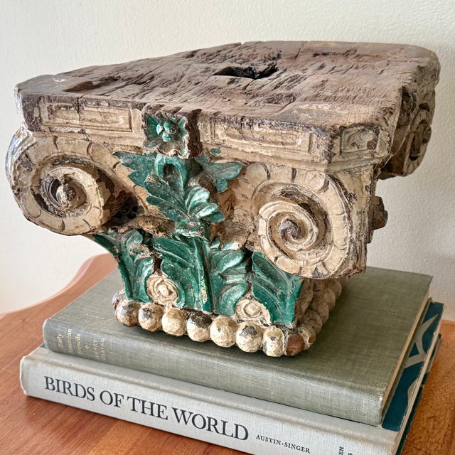Antique Architectural Wood Carved Corinthian Capital Top For Sale - Image 4 of 12