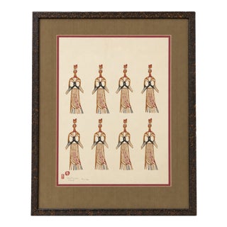 Toshijiro Inagaki Japanese Figural Woodblock Print, Mikumo Edition, 1965, Framed For Sale