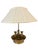 Solid brass bouillotte lamp with 2 light sockets and 3 candle holders surrounded by a beaded edge. Very elegant. Circa...