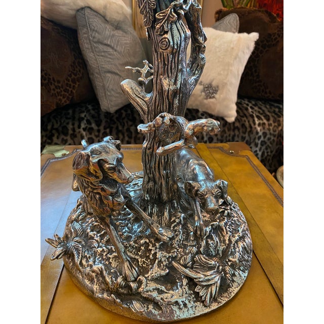 Rustic 1980s Silver Plated Bronze Candelabra With Dogs For Sale - Image 3 of 10