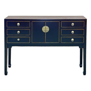 47" Black Wood Grain Pattern 6 Drawers Console Side Altar Table For Sale